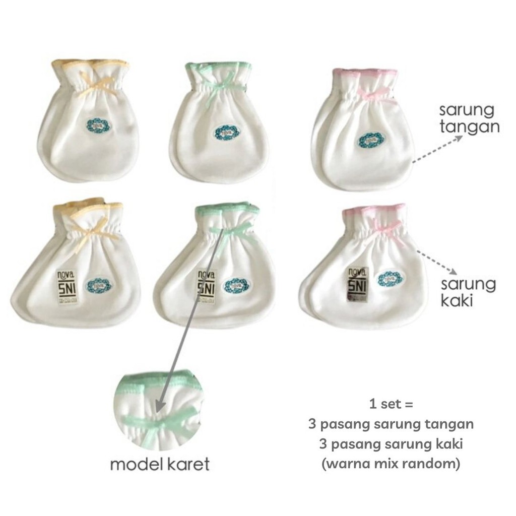 Nova Sarung Tangan dan Kaki Warna Nova New Born newborn Baby Mittens and Socks