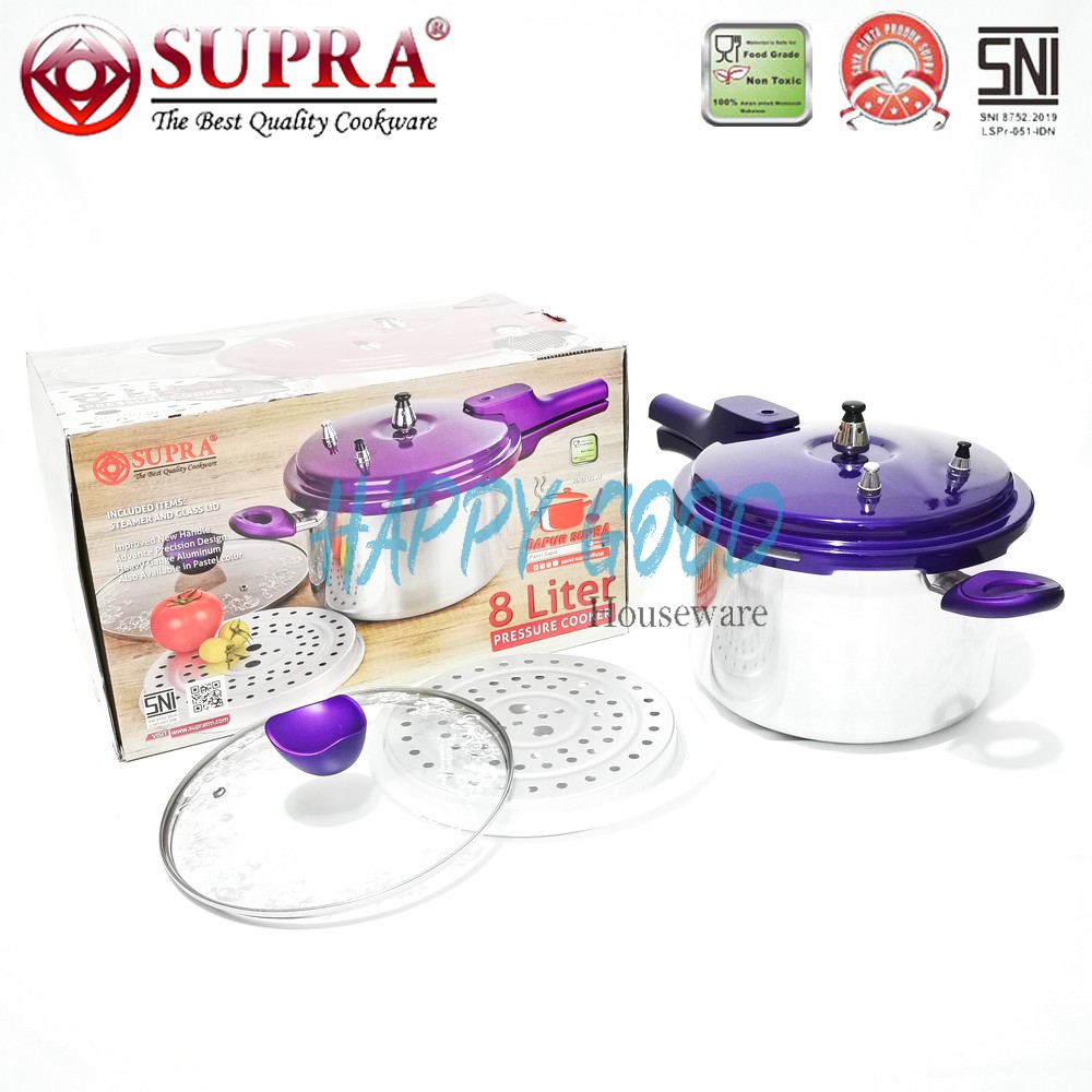 SUPRA 8 LITER PRESTO/PRESSURE COOKER/PANCI KUKUS + TUTUP KACA
