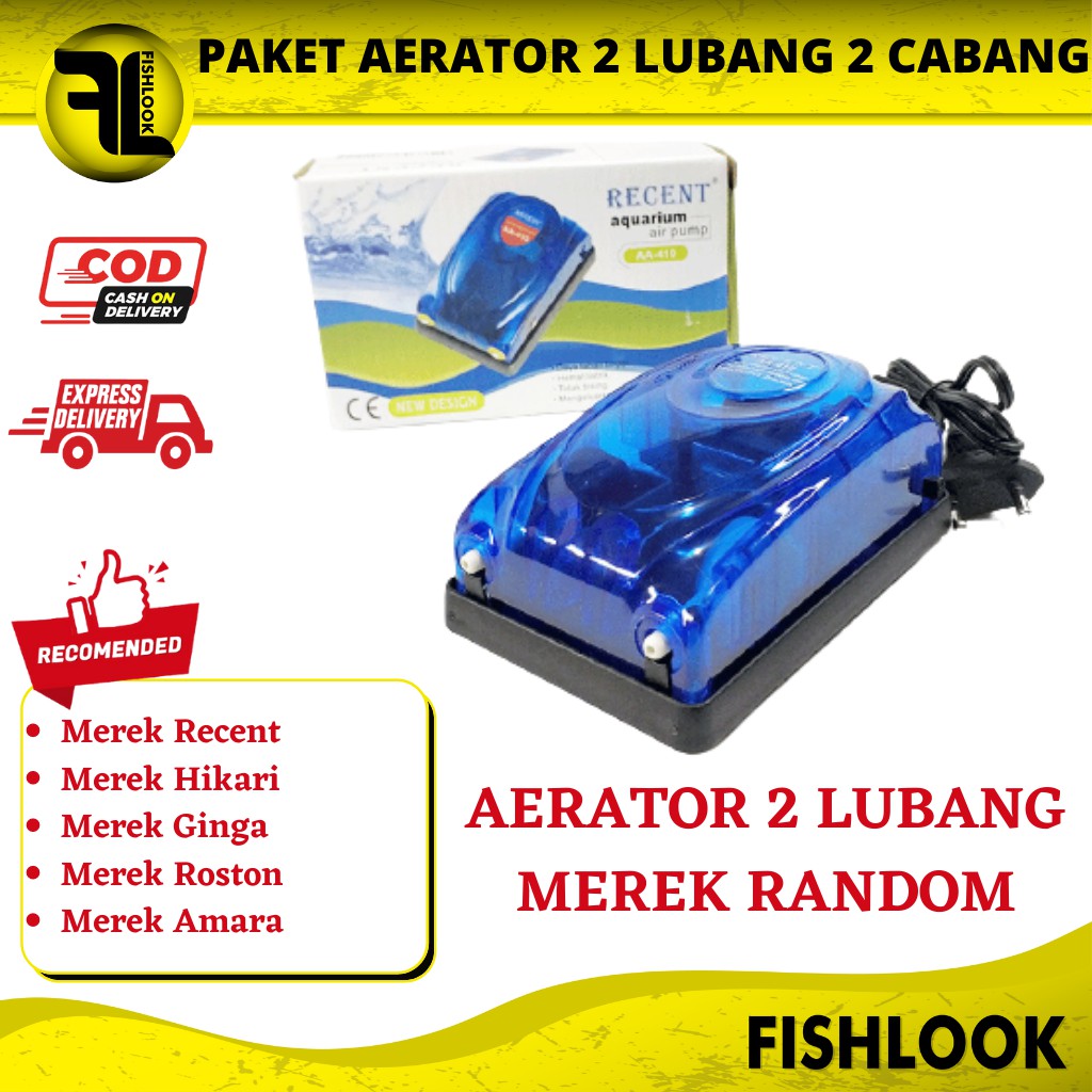 PAKET Aerator 2 lubang lobang mesin pompa aerator gelembung udara aquarium Hidroponik aquascape