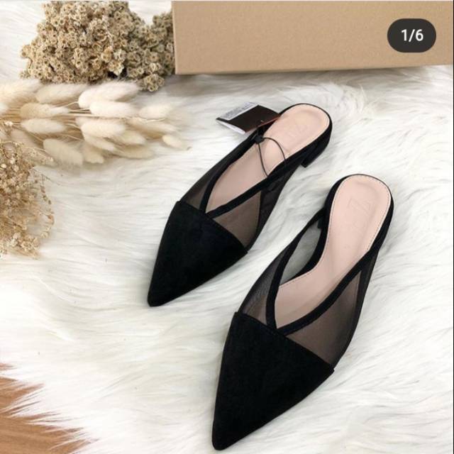 Zara Flat Mesh Mules Sendal Sepatu Wanita