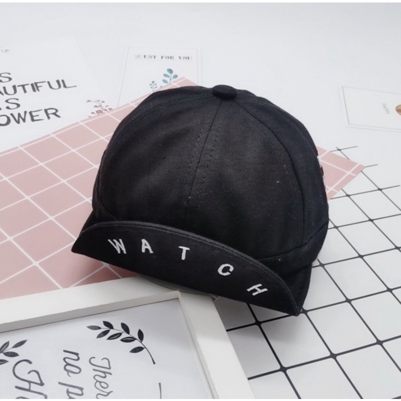 Topi Anak Balita Import Model Polos Watch Unisex Anak Laki Laki Anak Perempuan Lingkar 48 49 50-Hitam