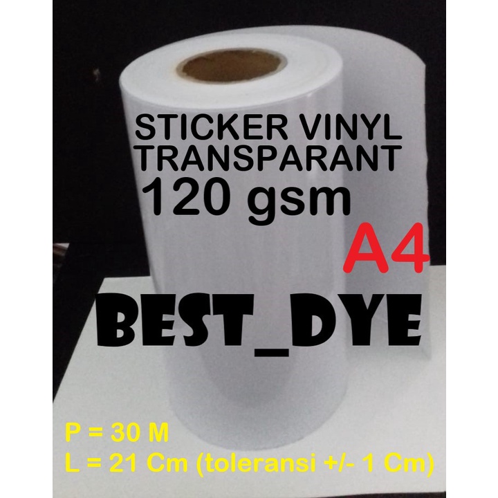 

Sticker Vinyl Inkjet Transparant 120 GR, A4 = 21 Cm x 30 M, Roll