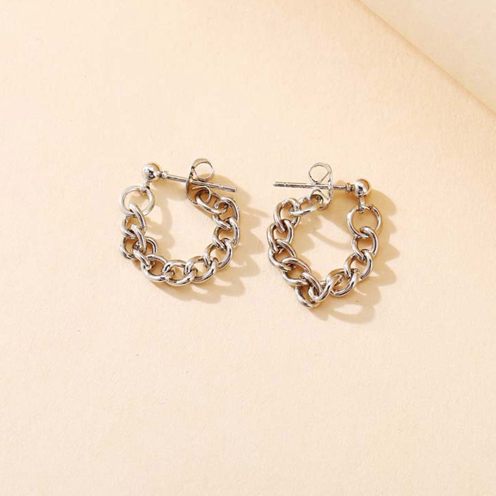 Anting Rantai Rumbai Geometris Bahan Logam Warna Silver Gaya Punk Korea Minimalis Untuk Wanita