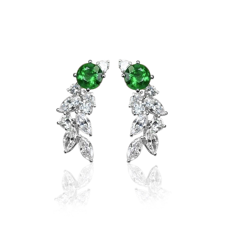 Anting Stud Bentuk Daun Hijau Cubic Zircon Untuk Wanita