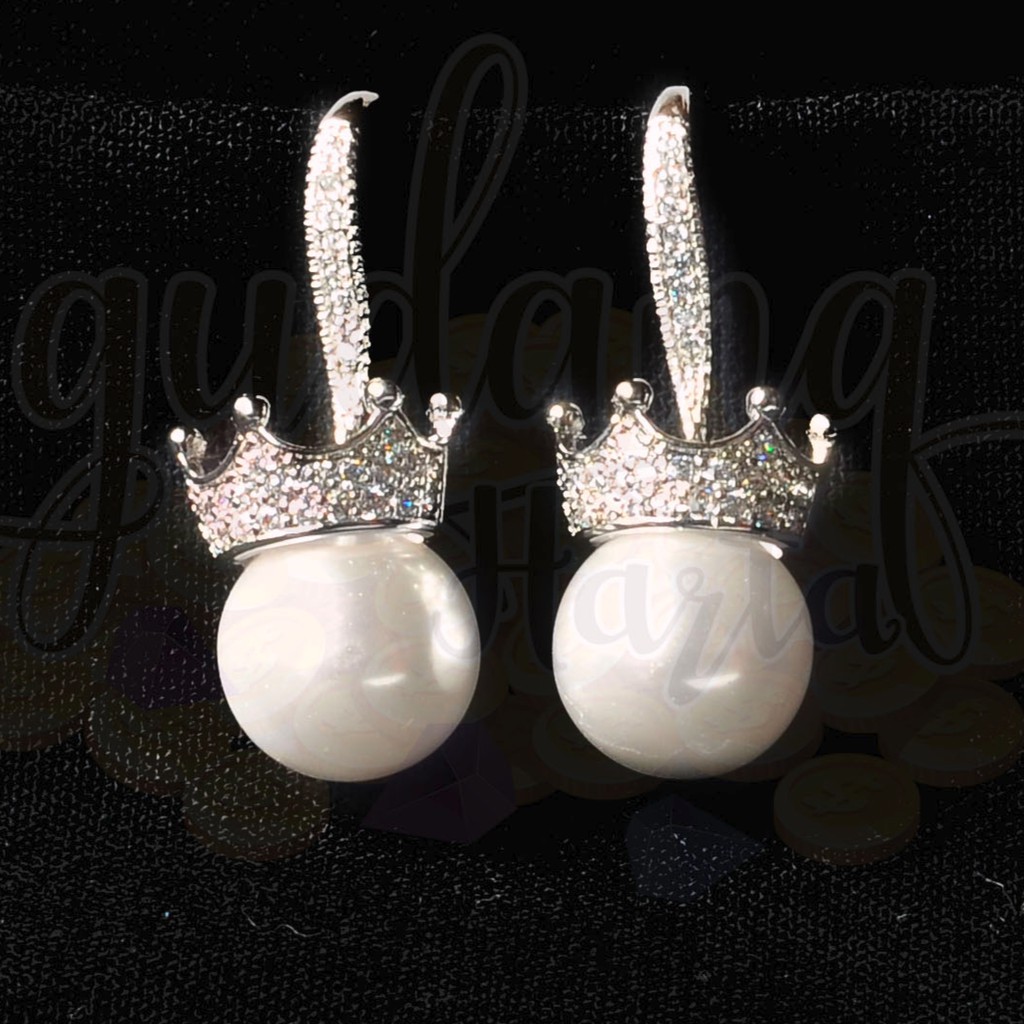 Anting Wanita Golden Crown and Pearl SIlver GH 203229