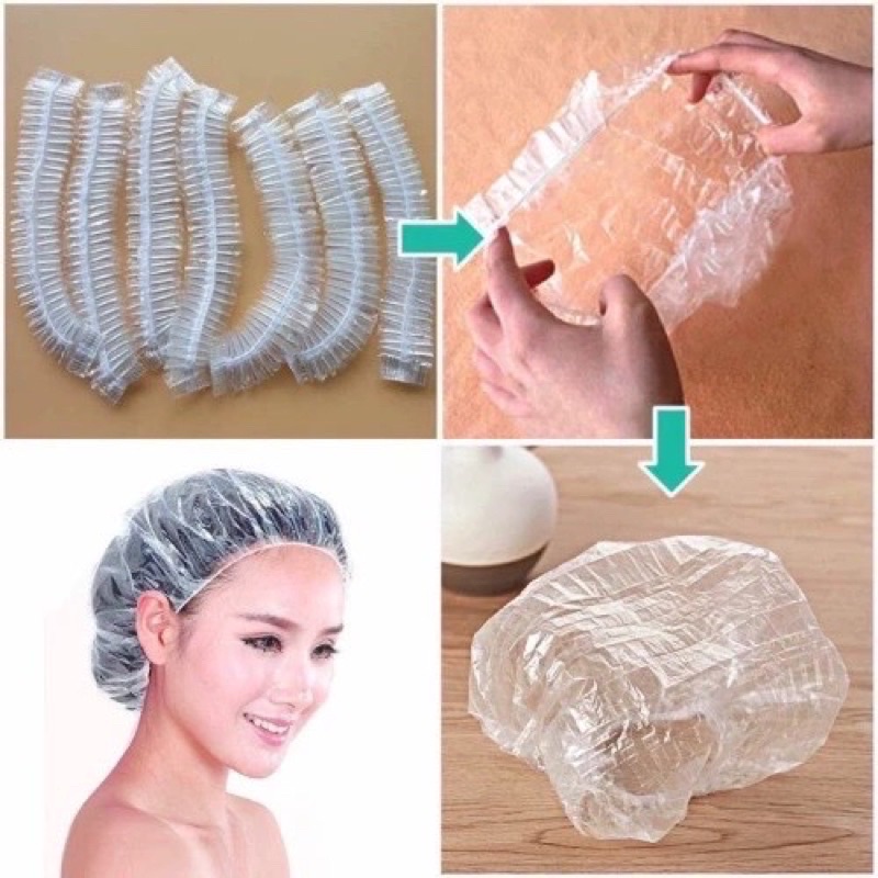 Shower Caps Plastik Sekali Pakai Serbaguna Plastik Pelindung Makanan Penutup Rambut Kepala Hair Cap Pelindung Cat Rambut