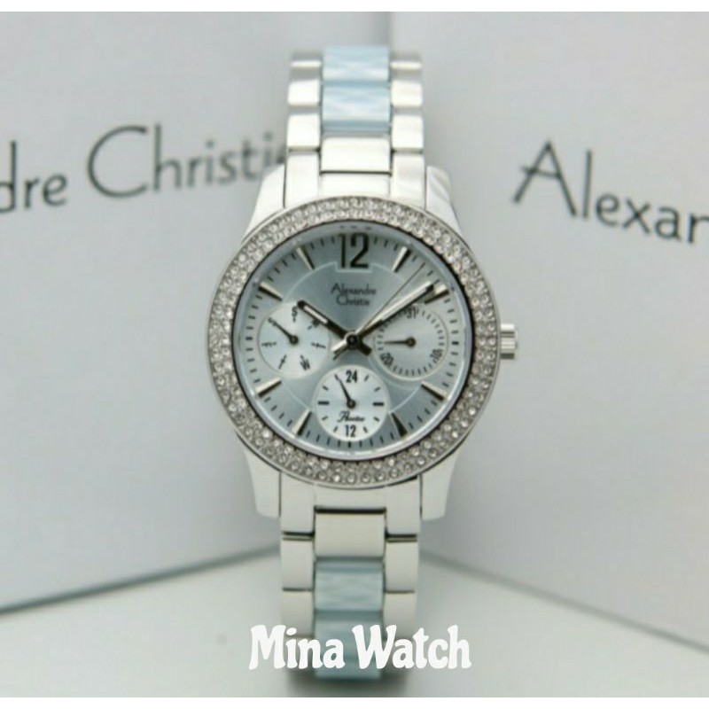 Jam tangan wanita Alexandre Christie original ac2463 silver blue