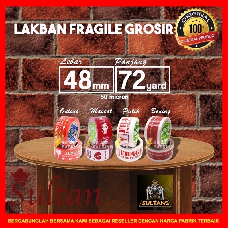 GROSIR TAPE LAKBAN ISOLASI MERAH PUTIH ORIGINAL UKURAN REAL SEGEL BARANG