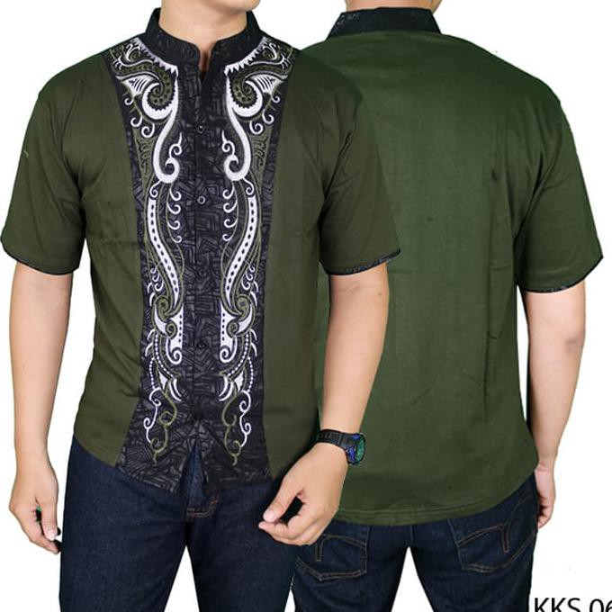 Super Sale  Baju Koko Fashion Katun Hijau Lumut KKS 06 Terbaru