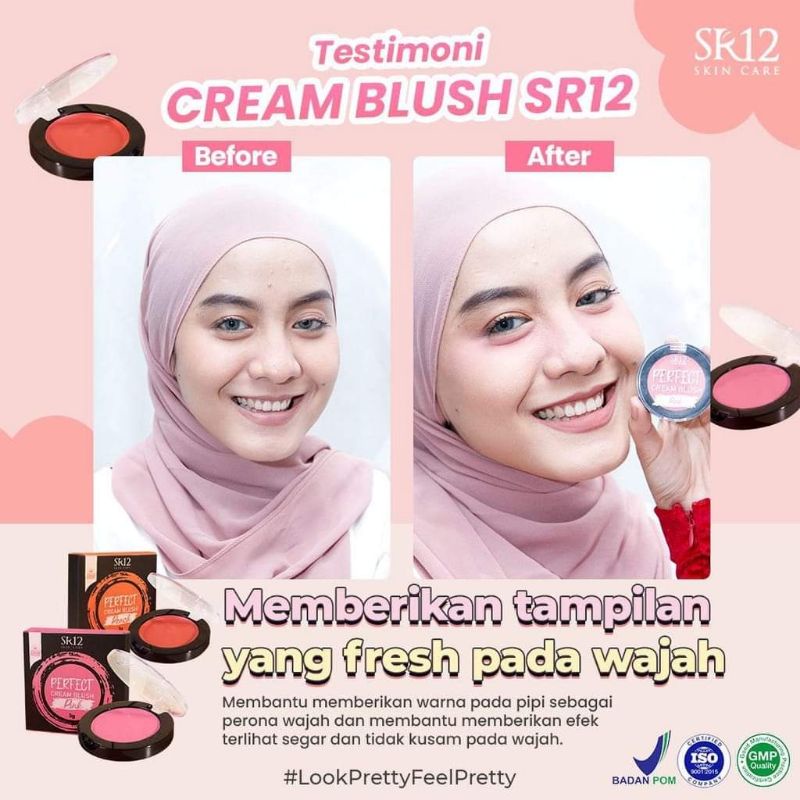 Perfect Cream Blush On SR12 Look Makeup Matte Perona Wajah Alami Tampak Fresh dan Natural Anti UV