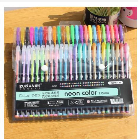 

[BISA BAYAR DITEMPAT] 48pcs Gel Pena Gel Refills Ras Pastel Neon Pena Glitter Menggambar War