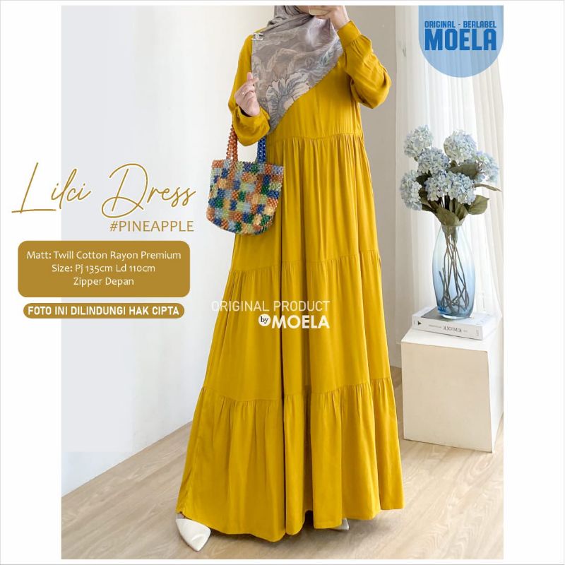 Biumi Dress Gamis Polos Jumbo Allsize Busui Premium Twill Catton Rayon Original Ori Moela Berlabel-Lilci pineapple