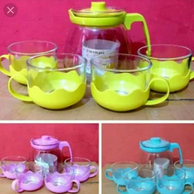 Tea Pot Set 5 In 1 Sun Glass - Paket Teko Gelas Cangkir Tempat