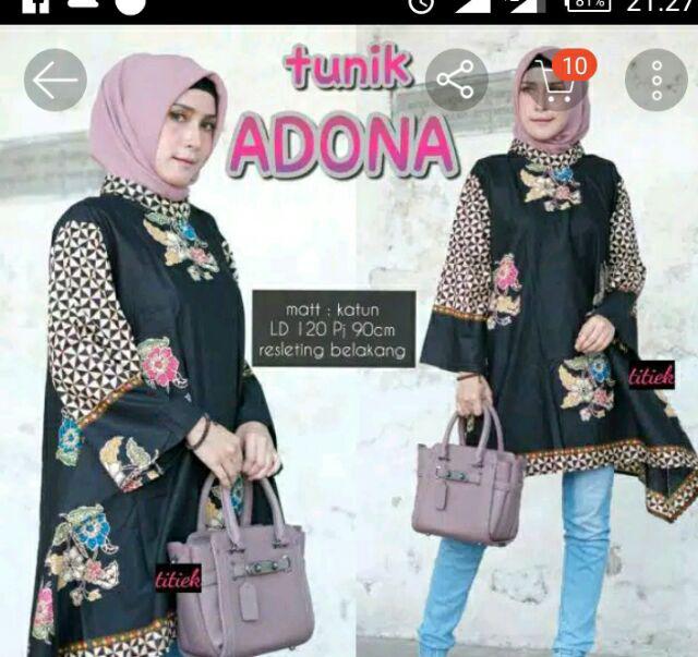 Tunik Aserehe Adona Hitam Big Size Jumbo Batik Modern Seragam Kantor