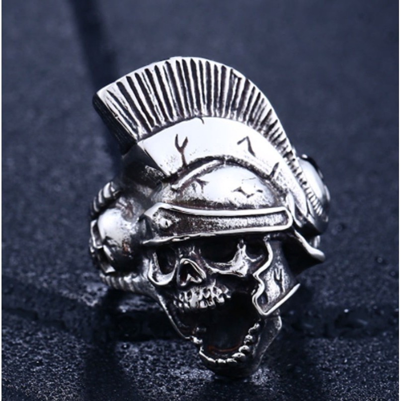 SEUSUK  Fashion Vintage Popular High Quality Punk Rome Fighter Skull Ring Jewelry