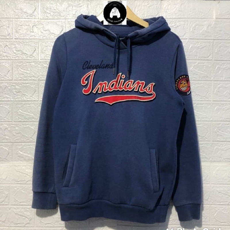 Hoodie MLB indians biru fulltag second
