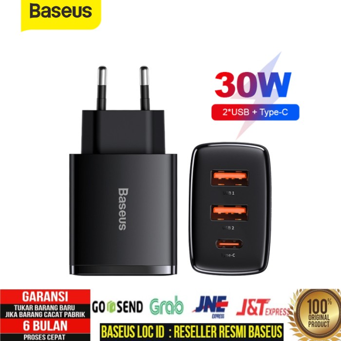 Baseus Kepala Charger Quick Charging Type-C Dual USB 30W PD Fast Charg