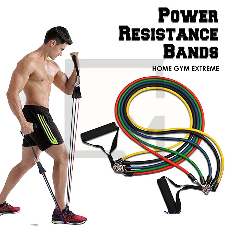 TURUN HARGA Perlengkapan Olahraga JS-7 Resistance Bands 11 in 1 Set Tali Pembantu Resistance Tube Elastic Fitness Gym Resistance Bands 11 in 1 Set Tali Pembantu Fitness