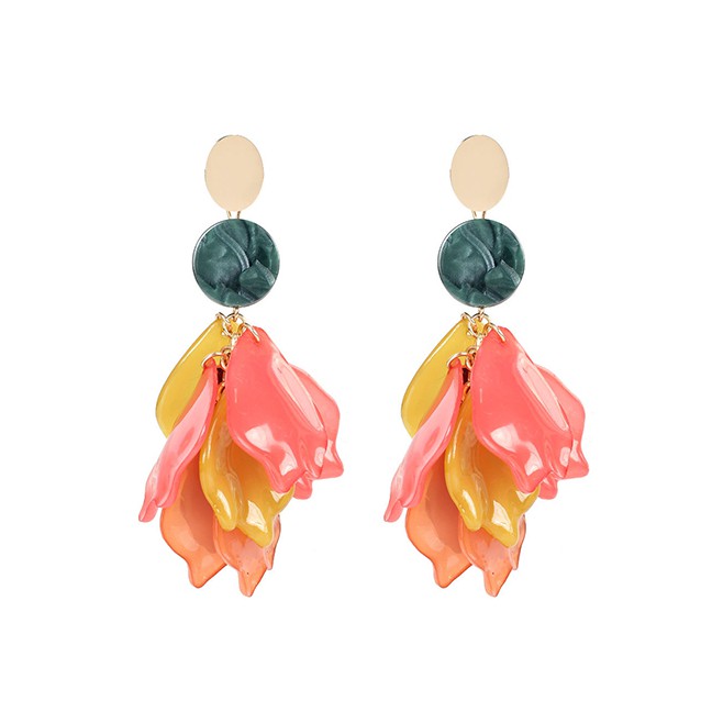 LRC Anting Tusuk Fashion Color Acrylic Petal Long Resin Contrast P09913