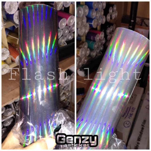 sticker scotlite hologram laser stiker skotlet hologram hitam pelangi glossy