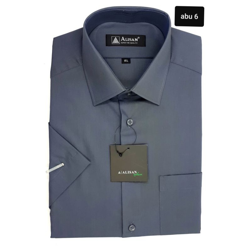 Kemeja Pria ALISAN Abu 6 ( Abu Tua ) ORIGINAL REGULER Lengan Pendek ANEKA WARNA