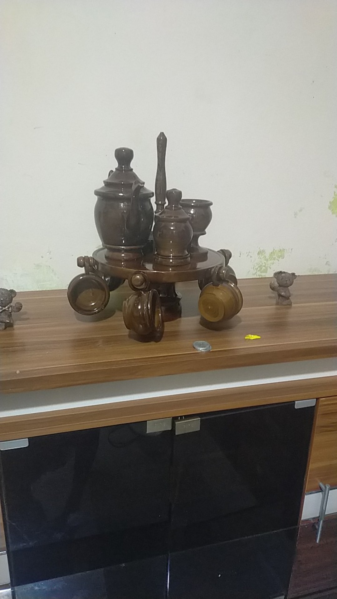 Teko Hias Cangkir Gantung Dari Kayu Hiasan Meja Kayu Jati