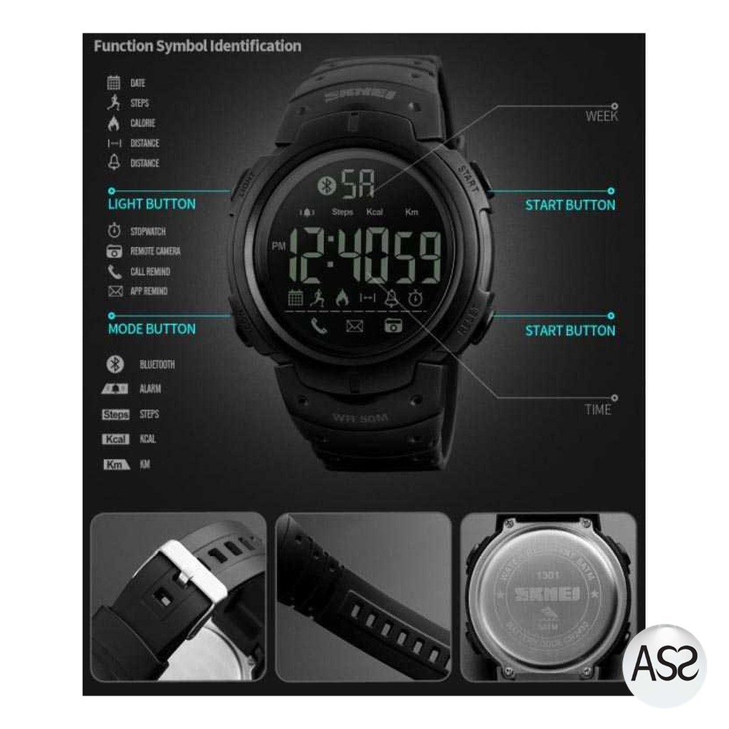 ASS Shop - SKMEI Jam Tangan Olahraga Smartwatch Bluetooth - 1301