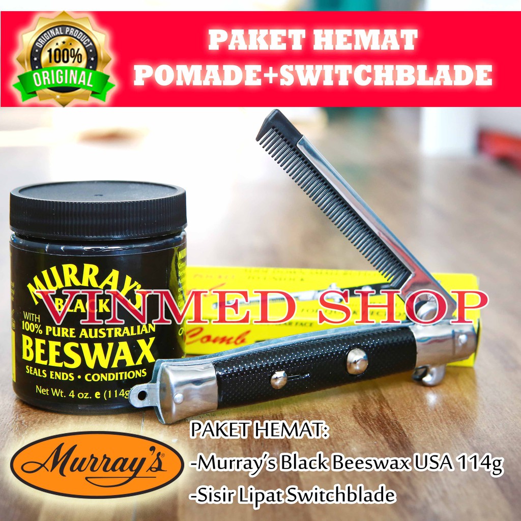 Paket Hemat Murrays Black Beeswax Dan Sisir Lipat Switchblade Comb