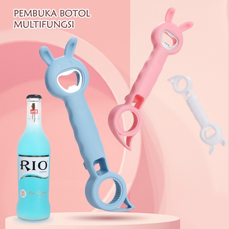 Alat Pembuka Tutup Botol Serbaguna 4 in 1 Kaleng Motif Kartun Hewan Warna Pastel MX1064