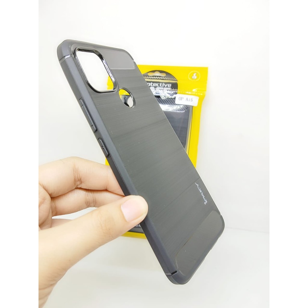 Case Slim Fit Carbon Oppo A15 6.52 inchi Softshell Fiber Multi Carbon Anti Melar