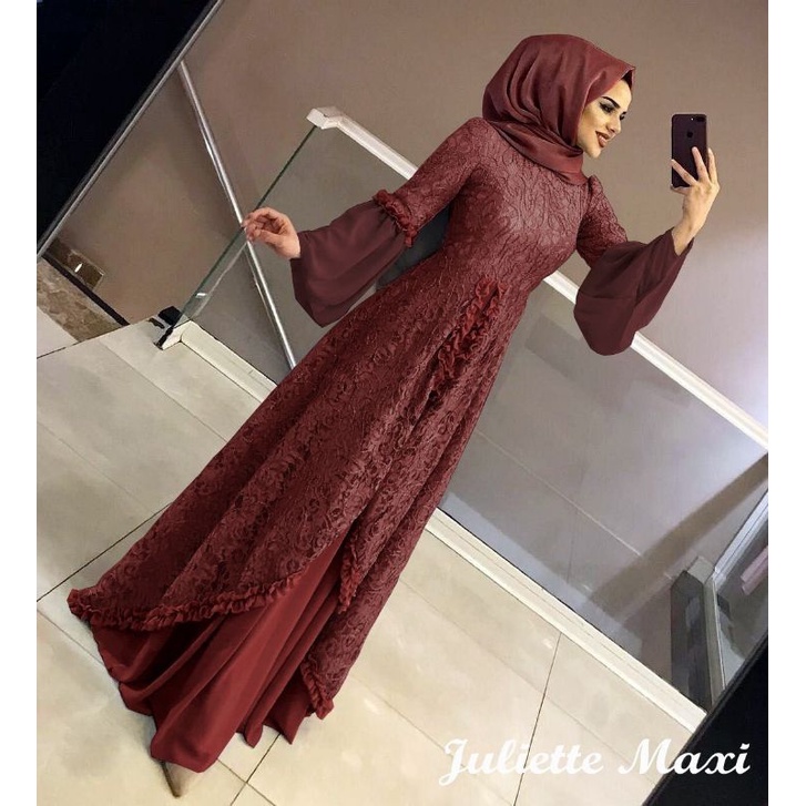 ELDE 12 maxi juliette L XL XXL XXXL gamis brukat corneli lapis soft hyget kombi mostcrepe lengan & rempel-3