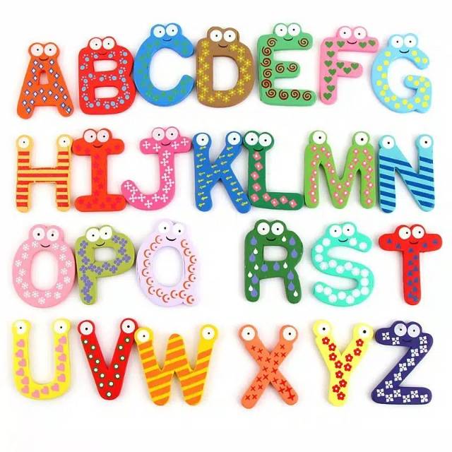 Alphabet huruf magnet kulkas, alphabet kayu magnet, tempelan kulkas