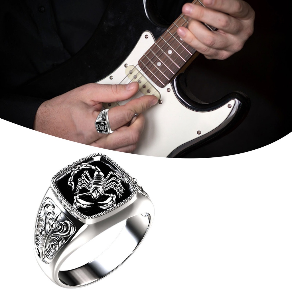 Huluboy Cincin Desain Kalajengking Bahan Alloy Warna Silver Untuk Pria