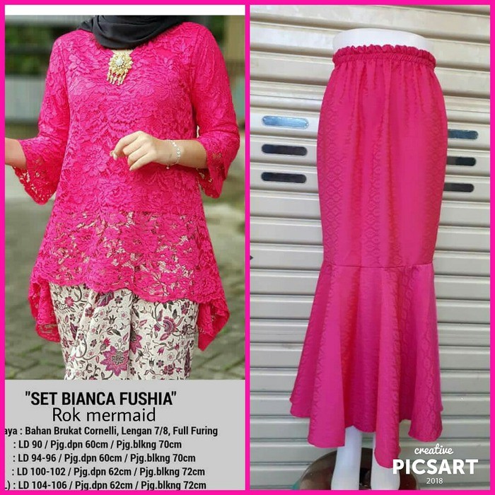 Setelan kebaya brokat bianca dan rok duyung fashion terbaru