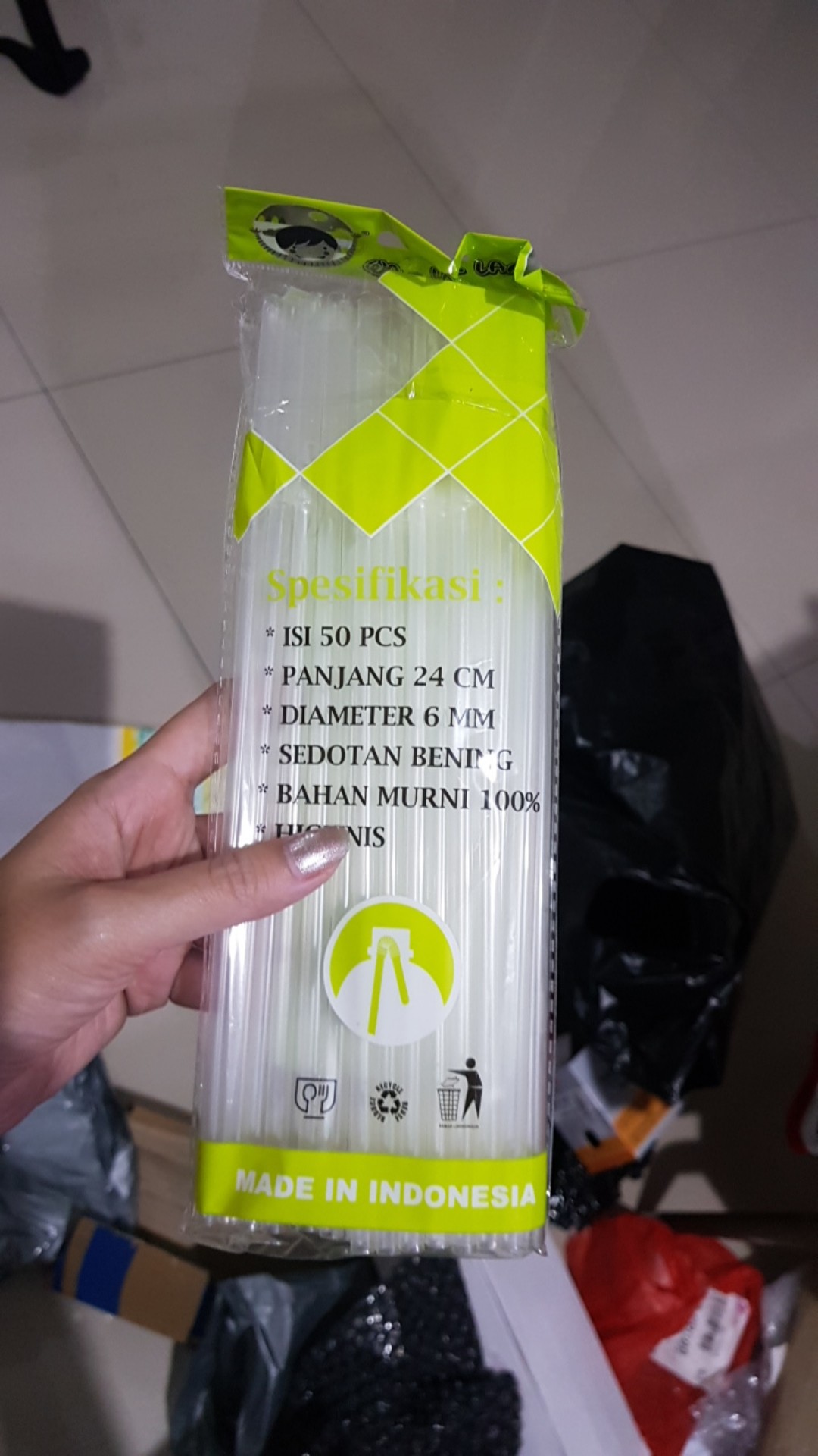 Sedotan Plastik Bening Bengkok Isi @50 Pcs Panjang 24cm Bahan Murni 100%