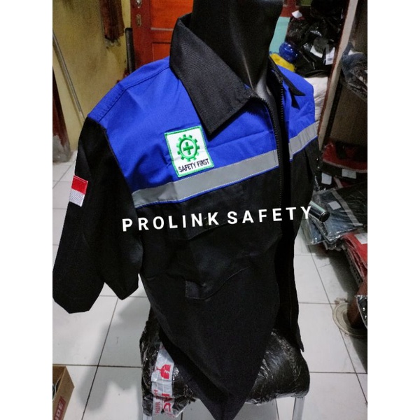 LENGAN PENDEK SERAGAM BAJU SAFETY HITAM BIRU RESLETING