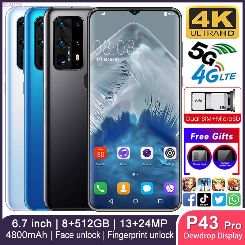 P43 Pro Smartphone 6.7 Inch 8gb Ram+512Gb Rom Untuk Gaming