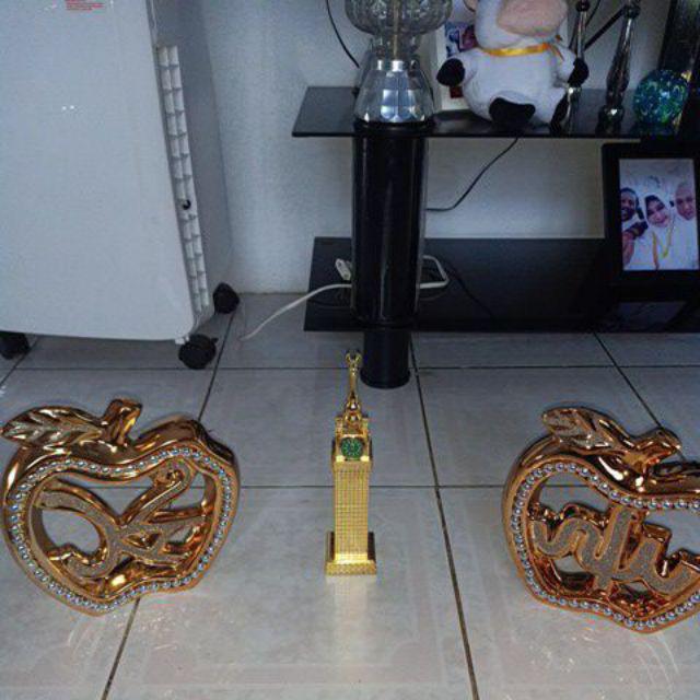 Pajangan Keramik Allah & Muhammad Diamond Gold Apel 2pc T:21cm Bb767