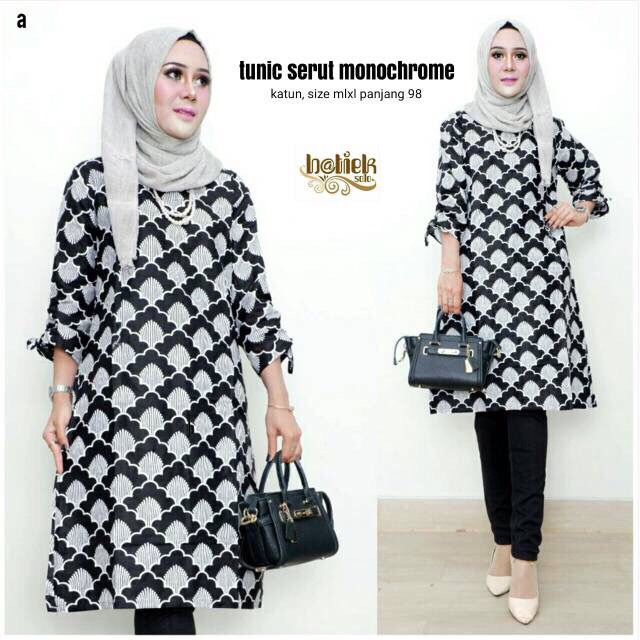 ADA SIZE SUPER JUMBO TUNIC TIDAK SERUT MONOCHROME TUNIK MONOKROM SHIBORI JUMBO LD 120 XXXXXL 5L BIG SIZE PLUS SIZE SERAGAM KANTOR KERJA HITAM PUTIH