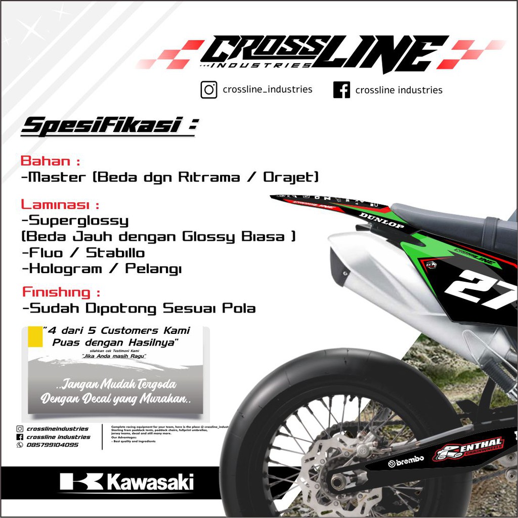Decal Dtracker|Supermoto|Decal|Striping|Sticker|Kawasaki|Klx|Klx BF|Klx BF 150|Gordon|Glossy