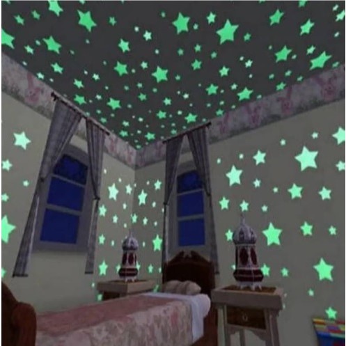 Stiker star dinding / glow in the dark isi 100pcs