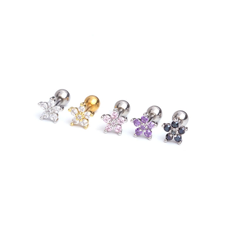 1pc Anting Bentuk Bunga Warna-Warni Bahan Stainless Steel Gaya Korea Untuk Wanita