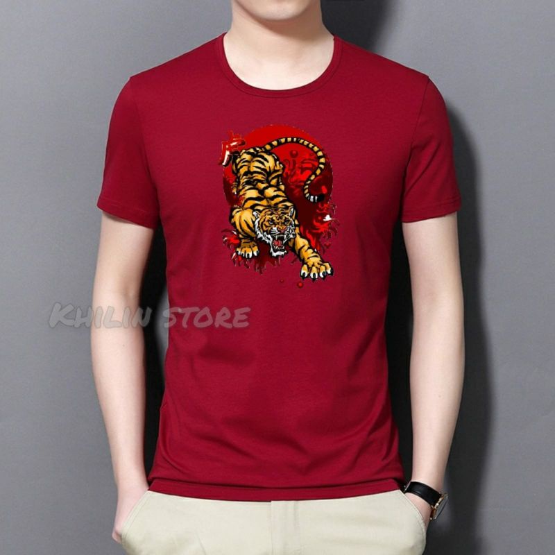 Baju kaos pria Tiger distro Tshirt lelaki lengan pendek kaos oblong cowok atasan pria Cod