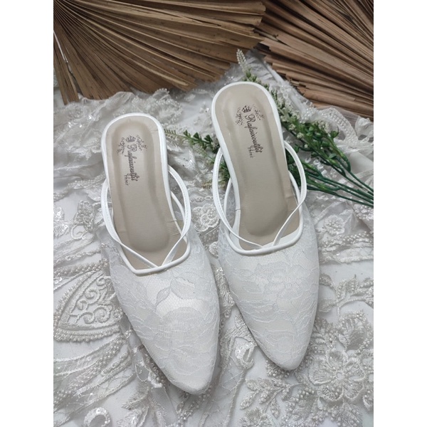 sepatu wanita Felisha putih tali tinggi 3cm tahu