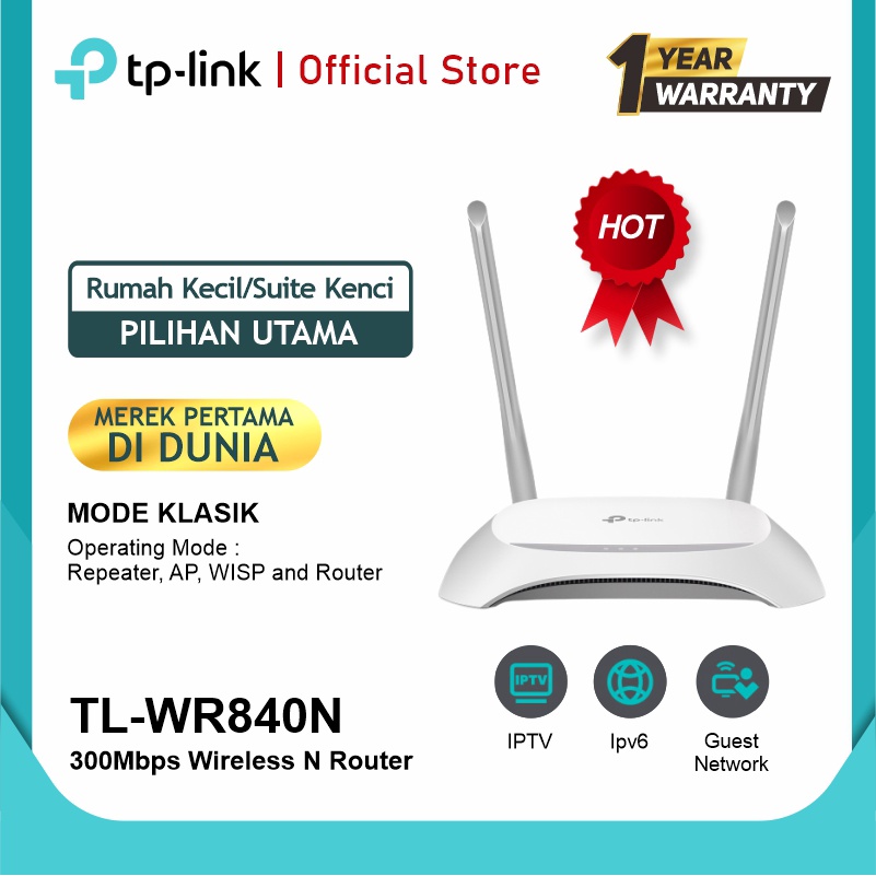 TP-LINK TL-WR840N 300Mbps Wireless N Router Best seller 300Mbps Wireless N Speed WiFi Internet Rumah