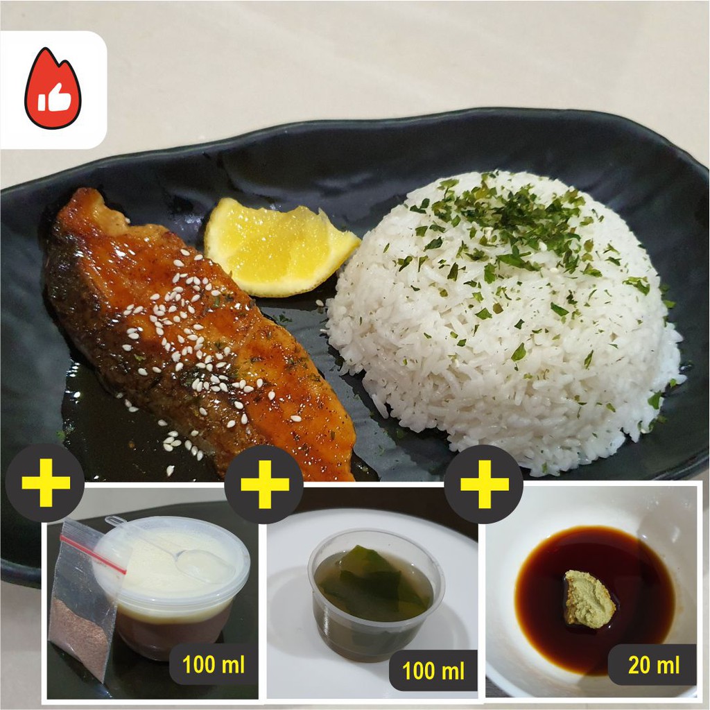 

(Set) Salmon Shioyaki Grill 100gr + Rice + Miso Soup + Silky Pudding Ovaltine + Wasabi-Shoyu homemad