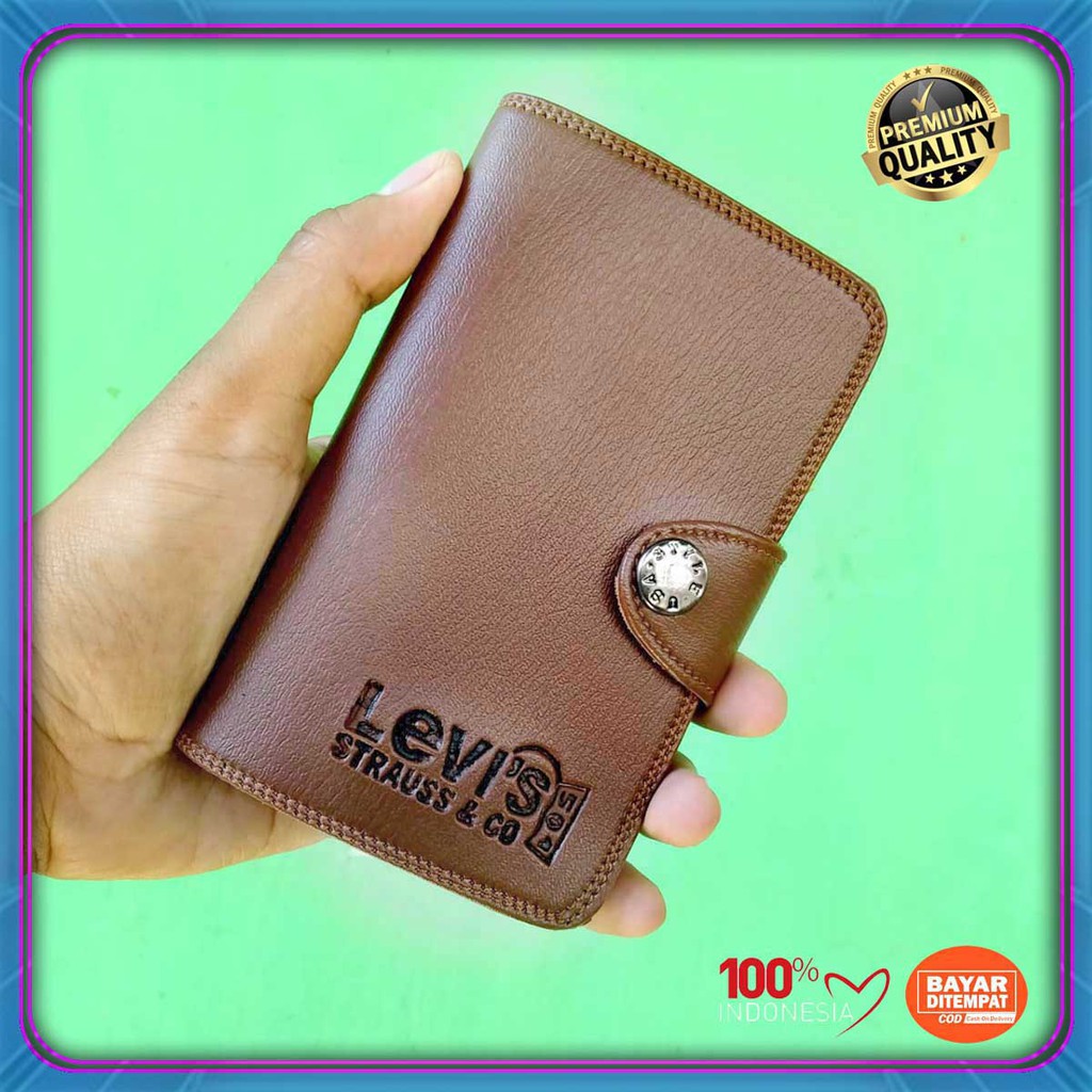 Dompet cowok Kulit sintetik kancing 3/4 Levi's Dompet Lipat Termurah Grosir