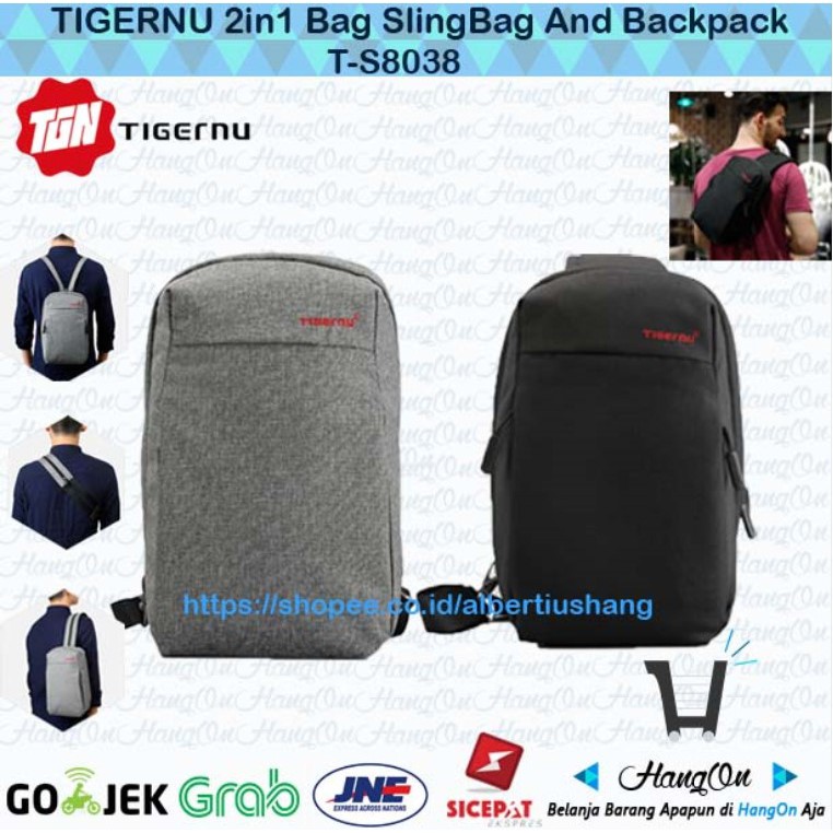 TIGERNU Sling Bag / Tas Slempang / Tas Punggung T-S8038 - blackgrey