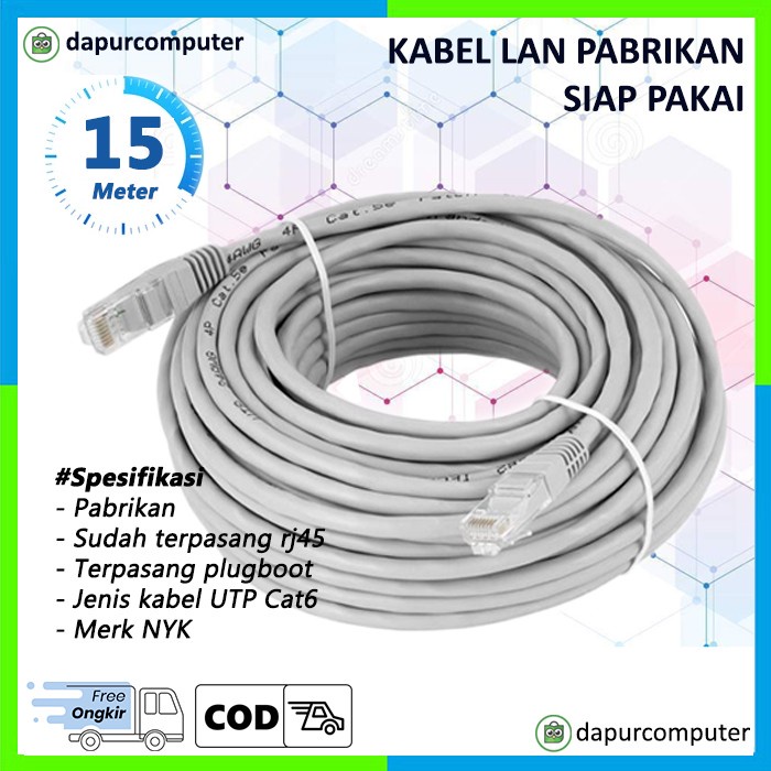 Kabel Lan 15 Meter Indoor UTP Cat6 NYK Pabrikan Wifi Internet Terbaik