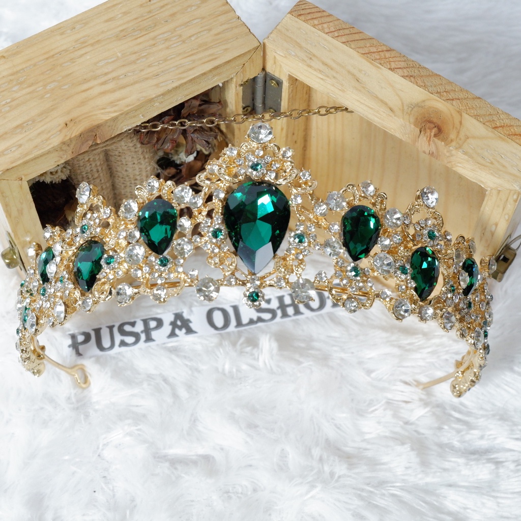 mahkota tiara dueches rhine stone green